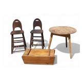 Cricket Table, Pair of Chairs, & Dough Box