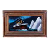 Mid Century Reverse Painted Glass Titanic Art