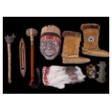 Native American War Club, Mask, Boots, Vase & More