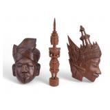 Carved Masks w/ Balinese Rama + Buddha Statue