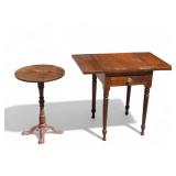 Mahogany Drop Leaf Table, Side Table w/ Metal Base