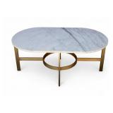 Mid-Century White Marble Brass Base Coffee Table
