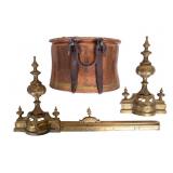Brass Fireplace Barrier and Copper Ash Bucket