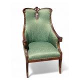 Mid-Victorian Style Rosewood & Green Fabric Chair