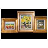 3 Landscape / Floral Paintings Gold Tone Frames
