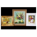3 Still Life Floral Acrylic Paintings