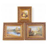 2 Paintings w/ Country Scenes & Still Life Fruit