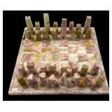 Marble & Green Onyx Chess Set w/ Board