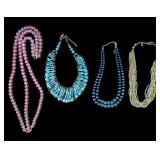 Pink Glass Bead Statement Necklace, Turquoise, +
