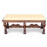 Early Carved Mahogany Upholstered Bench