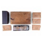 Vintage Glass Bottles, Wooden Box, Forceps