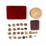 Military Buttons, Bulova Clock, Tin Type Case