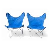 Blue Canvas Sling / Reclined Lawn Chair Pair