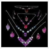 Pink Agate, Amethyst, & Rhinestone Jewelry