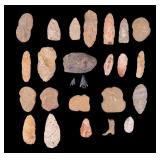 Arrowheads (17), Hand Axes (6) & Brachiopod Fossil