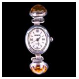 Geneve Sterling & Amber Cabochon Wrist Watch