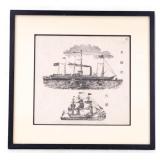 Japanese Woodblock Print of Warships, 1864