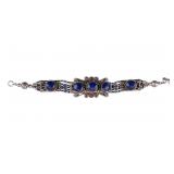 Lapis Lazuli & Red Coral Sterling Silver Bracelet