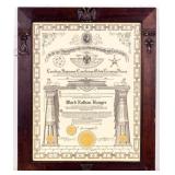 Framed Masonic Degree Certificate