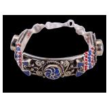 Sterling Silver Lapis Lazuli & Red Coral Bracelet