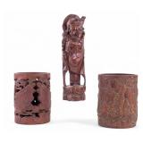Carved Bamboo Brush Pots & Carved Wood Li Tieguai