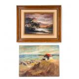 2 Oil Paintings, Harbor and Landscape