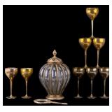 Set of 8 Goblets, Hand Mirror, and Glass Urn