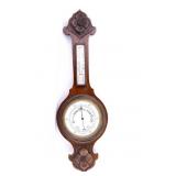 Antique English Wood Barometer & Thermometer