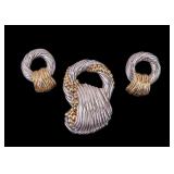 Modernist Sterling Brooch/Pendant and Earring Set
