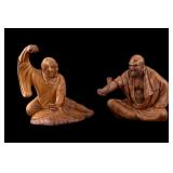 Pair of Carved Boxwood Asian Figures
