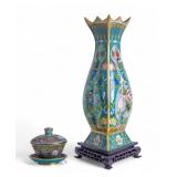 Triangular Cloisonne Vase and Cloisonne Cup