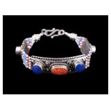 Lapis Lazuli & Red Coral Sterling Silver Bracelet