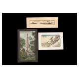 Japanese Art (3 pcs) Mt. Fuji, Blockprint, Textile