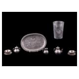 Etched Pewter Dragon Cup and Miniature Tea Set