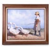 W. Hampton Signed O/C Girl with Geese