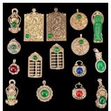 Jade and Gold Tone Pendants