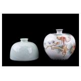 Chinese Famille Rose Vase + Celadon Water Pot