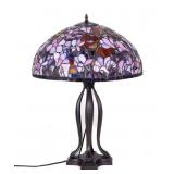 Slag Glass Shade and Cast Metal Table Lamp