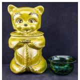 Mid Century Cookie Jar and Blown Art Glass Bowl