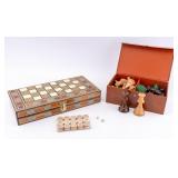Fine Turned Wood Chess Pieces & Parquetry Game Set