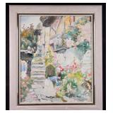 Signed Watercolor Cottage Scene by Harrison