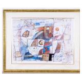 Framed Abstract Mixed Media Painting, Signed
