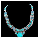 Sterling Silver Tibetan Turquoise & Jade Necklace