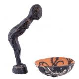 Carved Wood African Figure and Primitive Bowl