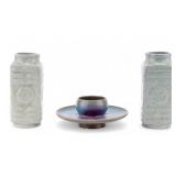 Jun Washer and Celadon Vases