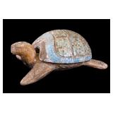2-Piece Carved Wooden Mosiac Turtle