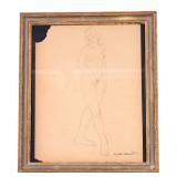 Signed Pencil Drawing of Female Nude