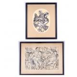 Modernist Abstract Watercolor & Litho