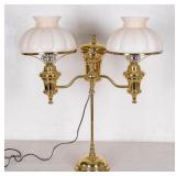 Brass Student Lamp with Frosted Glass Shades