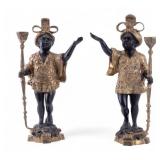 Pair of Blackamoor Figural Painted Brass Candle S